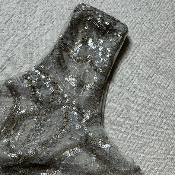 Lauren Ralph Lauren Silver Cream Sequin Full Length Gown Maxi Dress 10 Festive - Picture 6 of 9